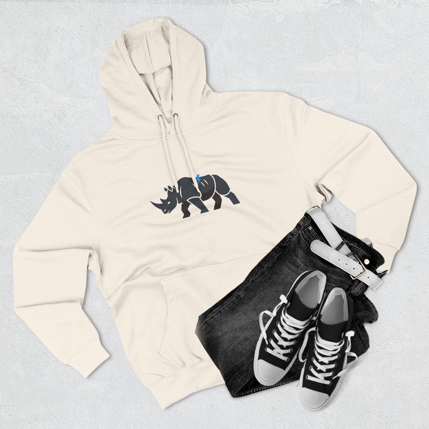 Rhino Silhouette Hoodie — Minimalist Three-Panel Rhino Graphic Sweatshirt