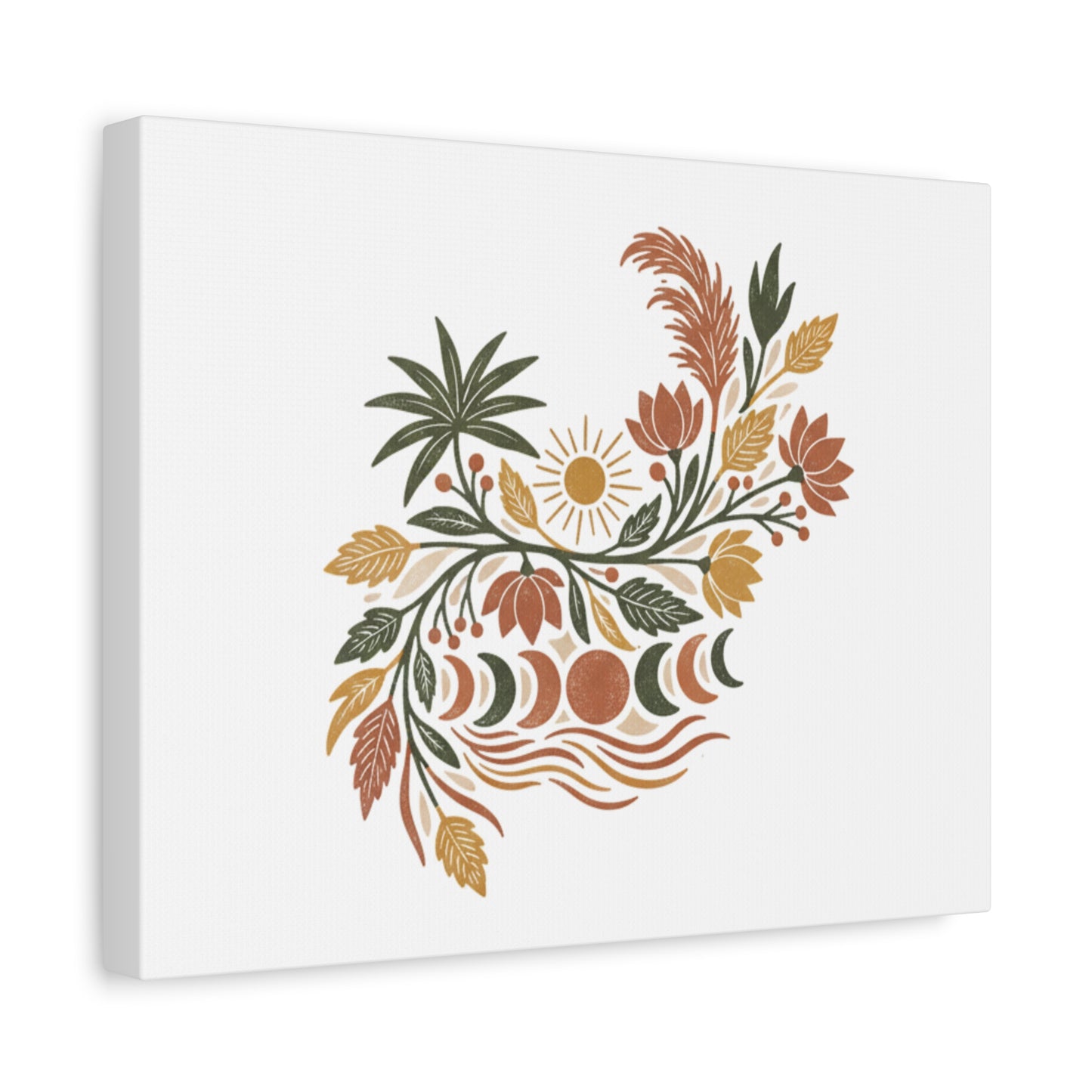 Boho Floral Moon Phase Canvas Print — Matte Stretched Wall Art
