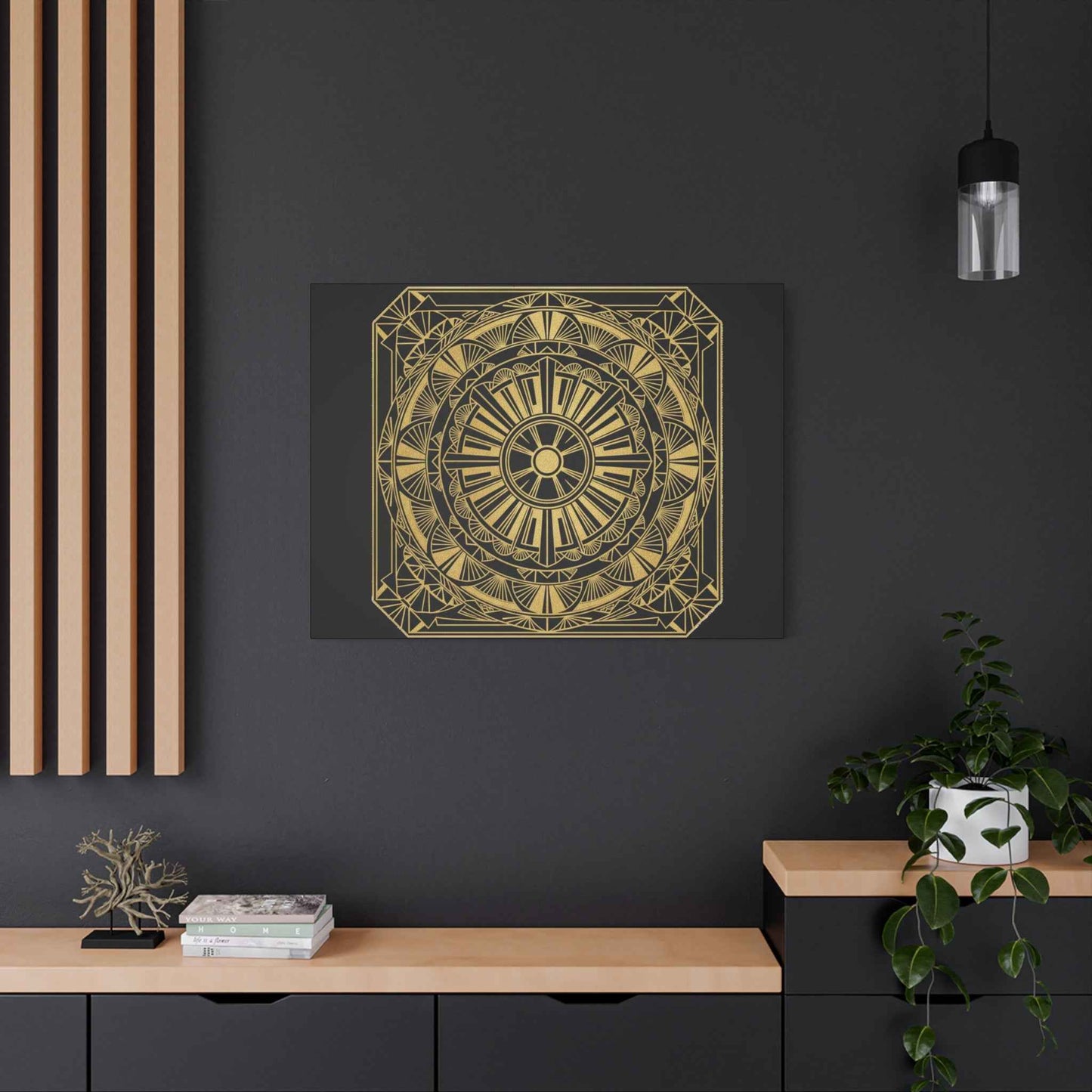 Gold Mandala Canvas Wall Art — Geometric Boho Matte Stretched Canvas
