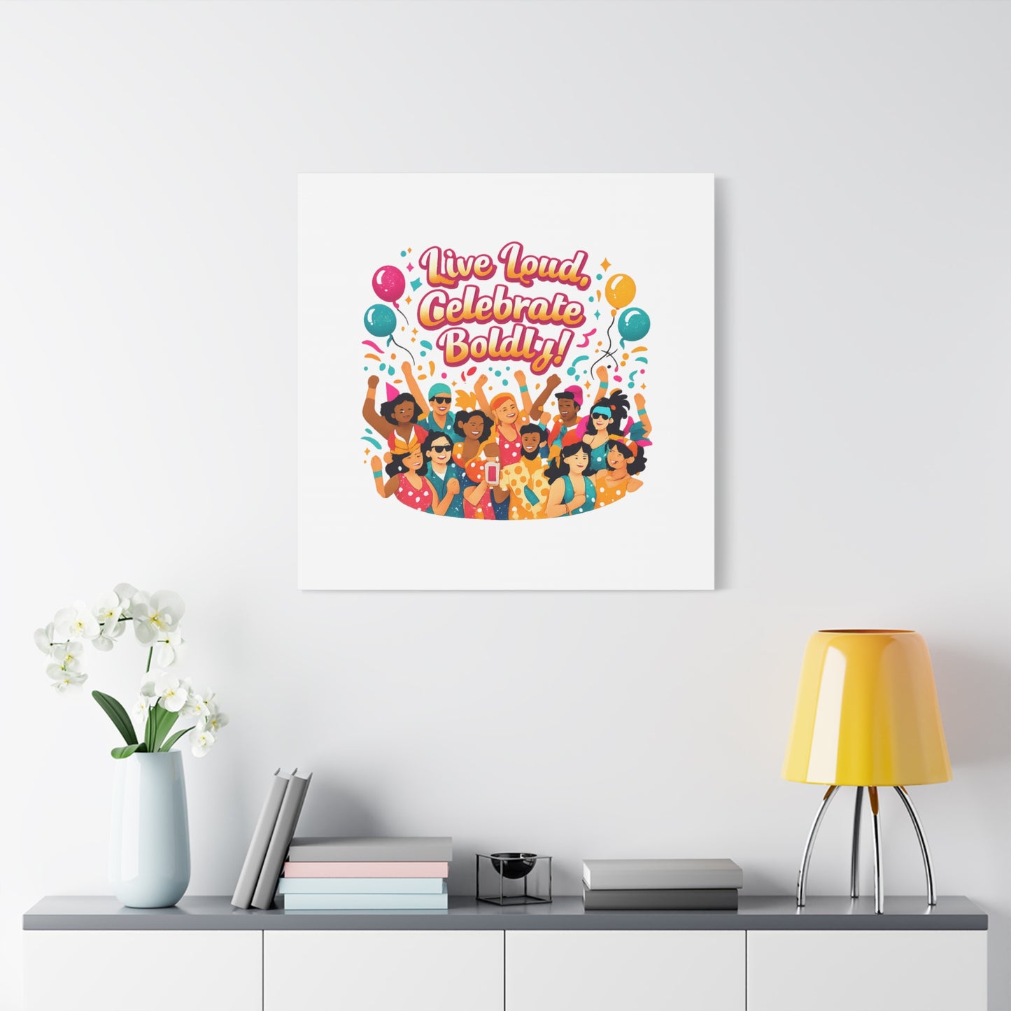 Live Loud Celebrate Boldly Canvas | Carnival Fiesta Confetti, Neon brights