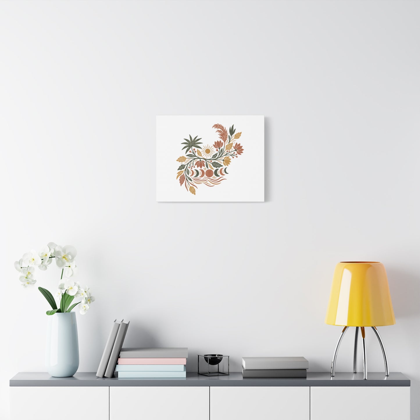 Boho Floral Moon Phase Canvas Print — Matte Stretched Wall Art