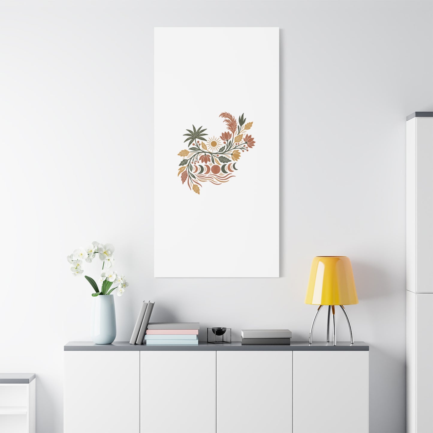 Boho Floral Moon Phase Canvas Print — Matte Stretched Wall Art