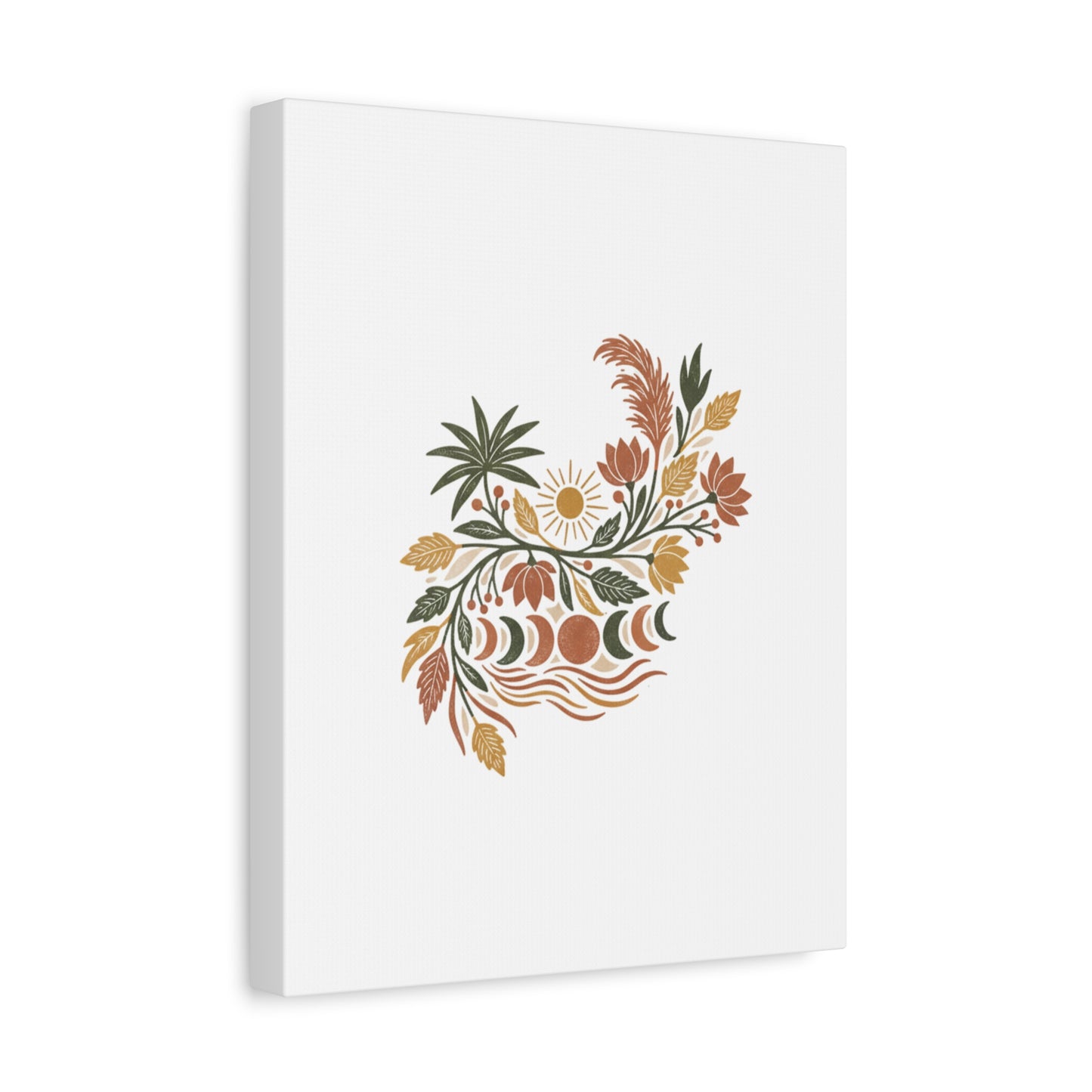 Boho Floral Moon Phase Canvas Print — Matte Stretched Wall Art