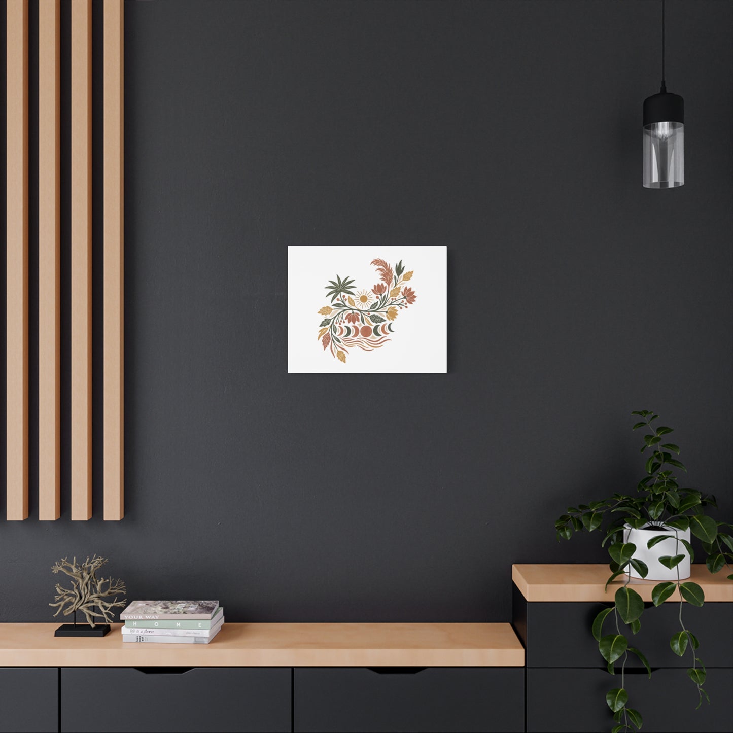 Boho Floral Moon Phase Canvas Print — Matte Stretched Wall Art