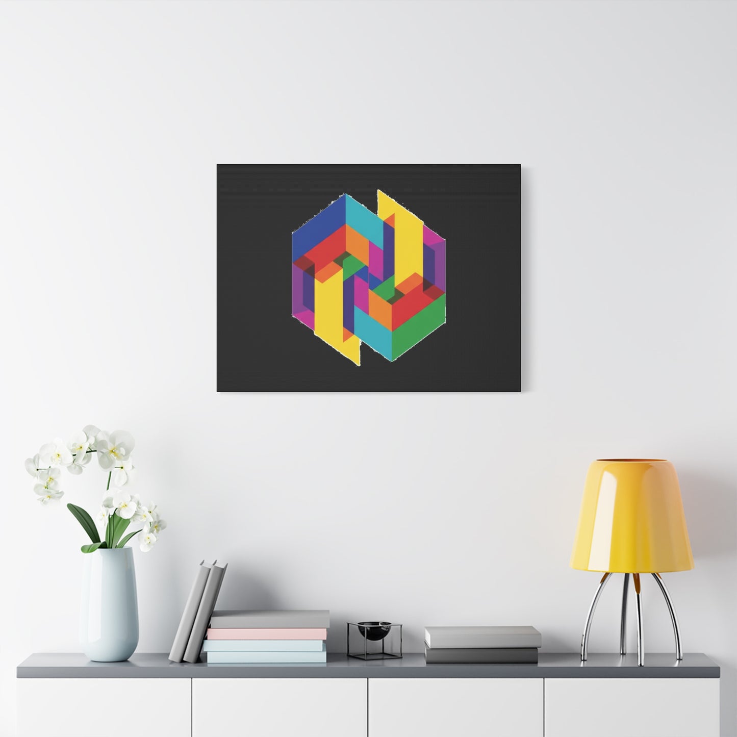 Colorful Geometric Cube Canvas Print — Modern Abstract Wall Art
