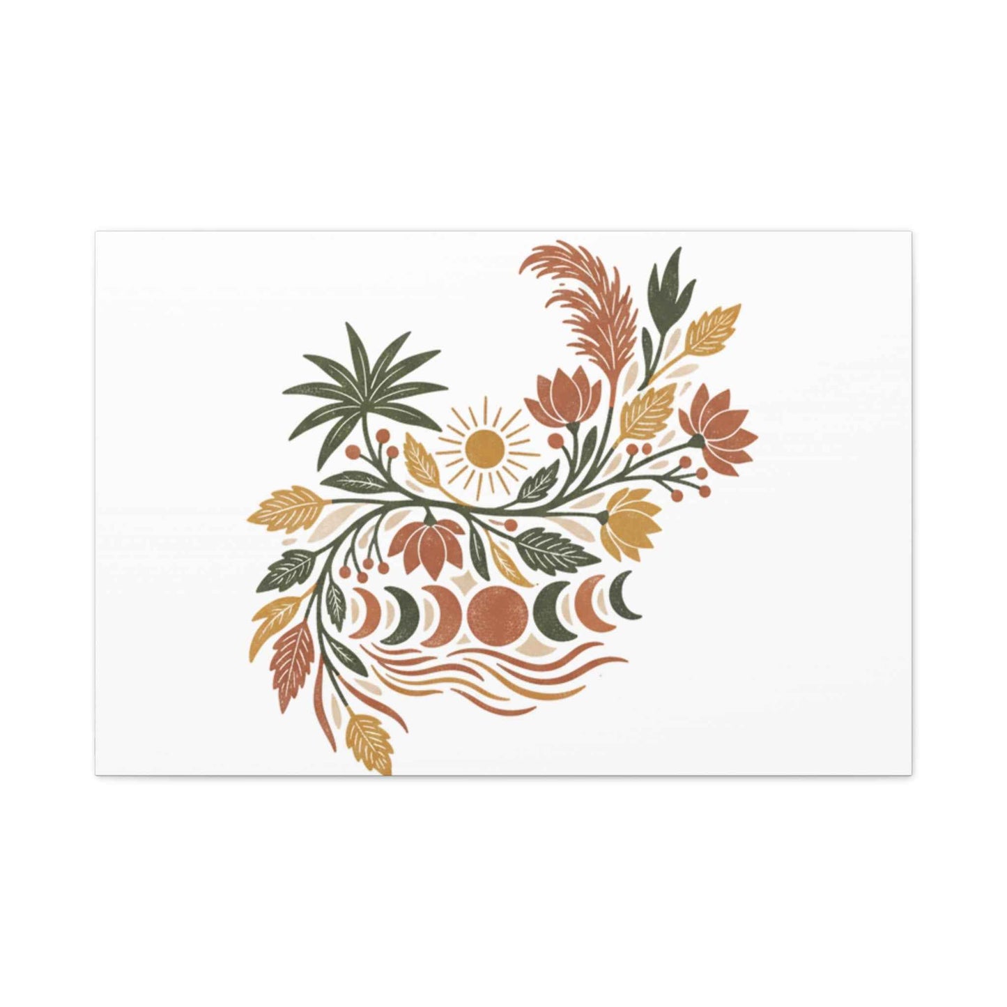 Boho Floral Moon Phase Canvas Print — Matte Stretched Wall Art