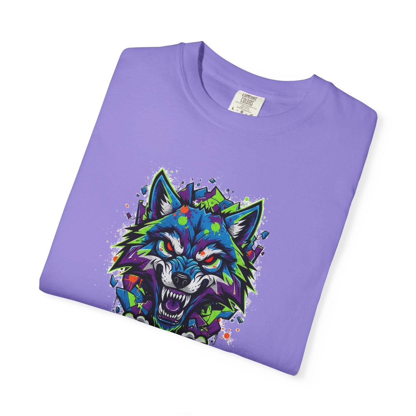 Colorful Geometric Wolf T-Shirt — Vibrant Tribal Wolf Graphic Tee