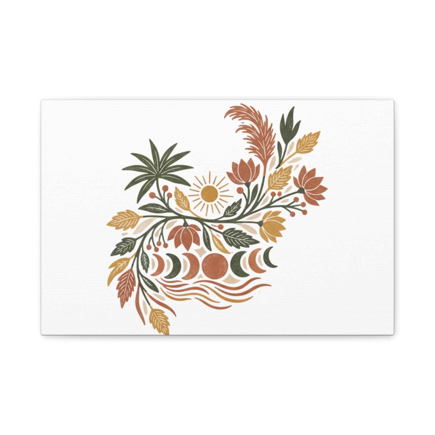 Boho Floral Moon Phase Canvas Print — Matte Stretched Wall Art