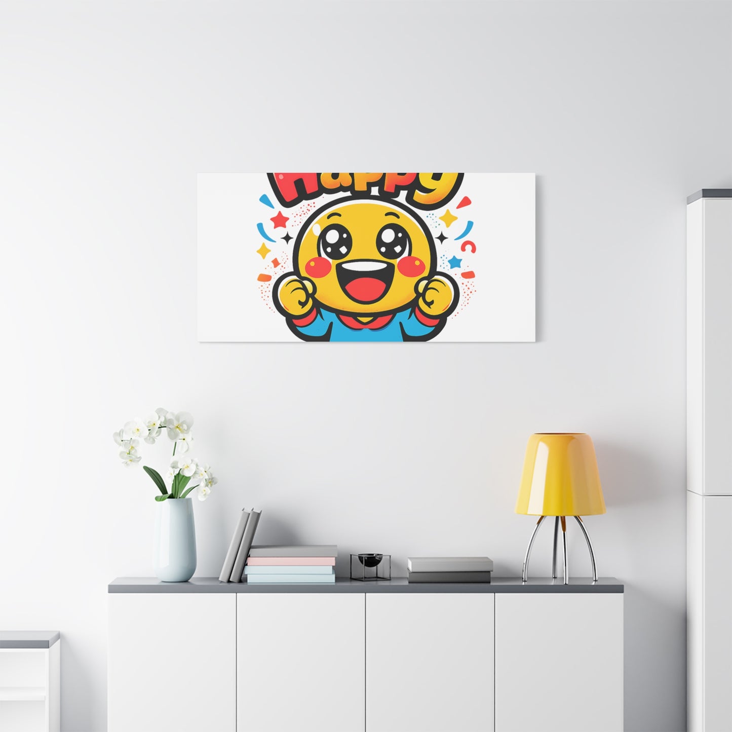 Happy Emoji Cartoon Canvas | Bold Cartoon, Thick Outline, Kawaii Minimal