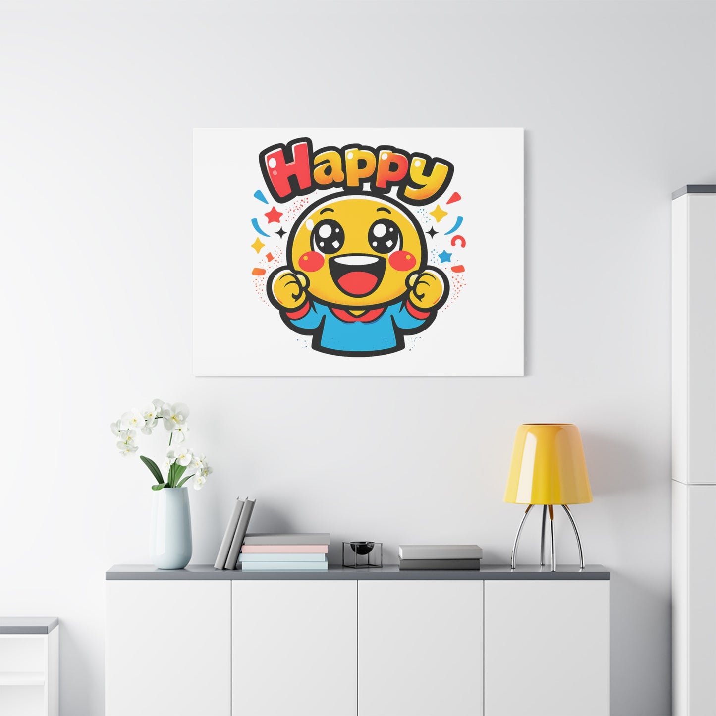 Happy Emoji Cartoon Canvas | Bold Cartoon, Thick Outline, Kawaii Minimal
