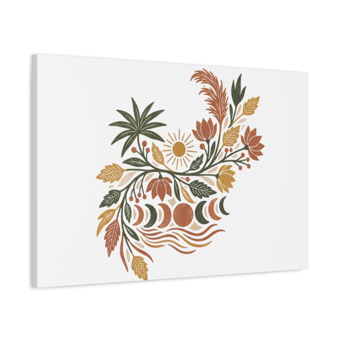 Boho Floral Moon Phase Canvas Print — Matte Stretched Wall Art