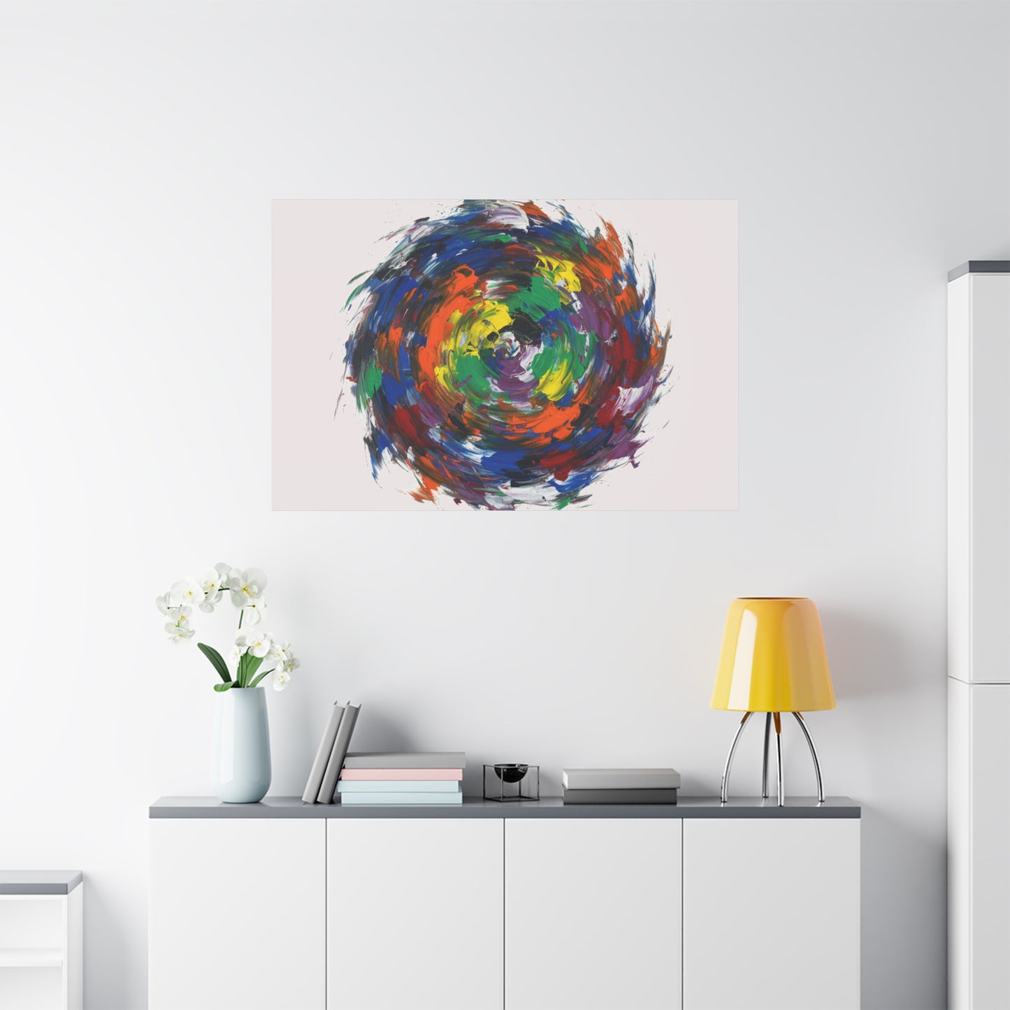 Abstract Color Swirl Canvas - Vibrant Circular Brushstroke Wall Art (Matte Stretched)