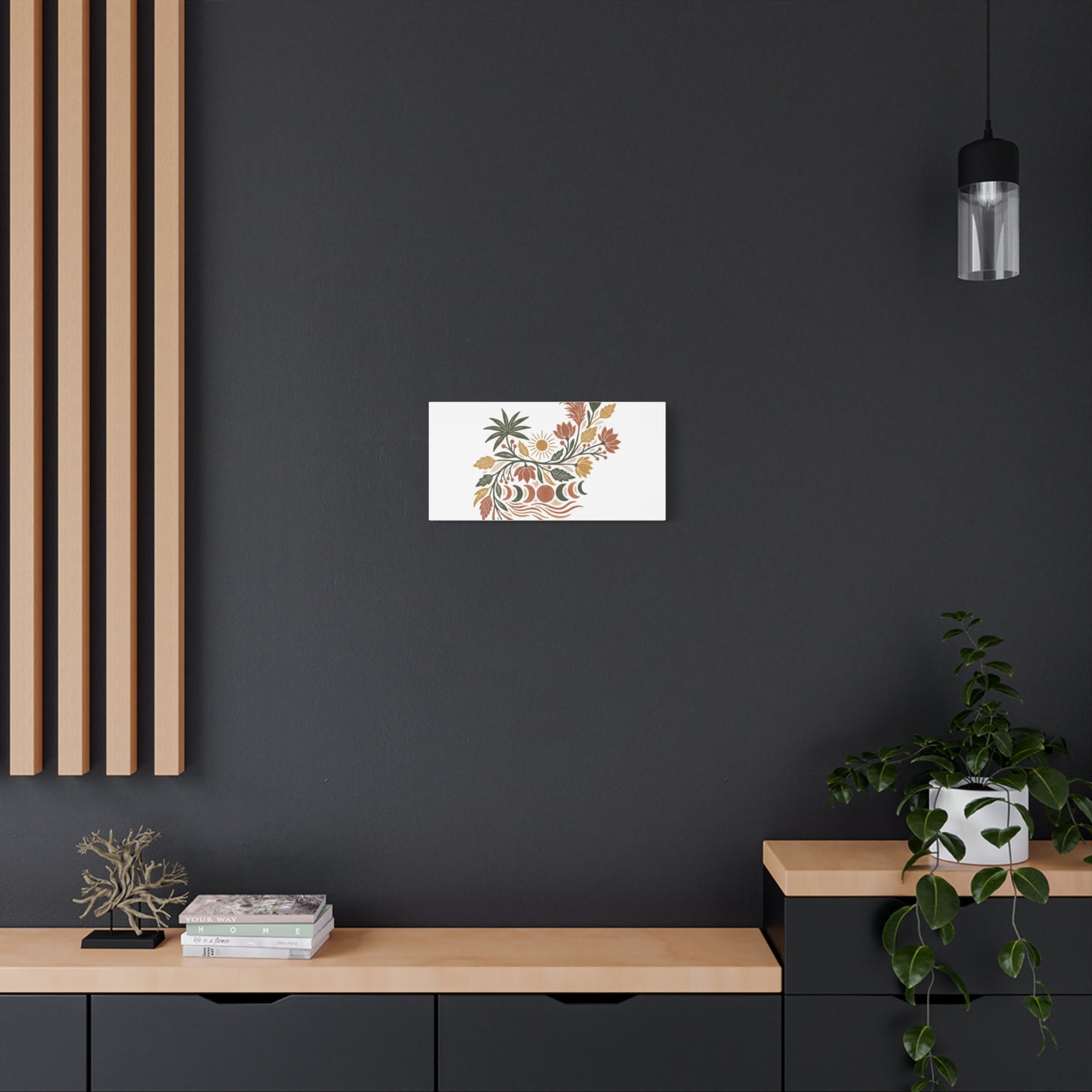 Boho Floral Moon Phase Canvas Print — Matte Stretched Wall Art