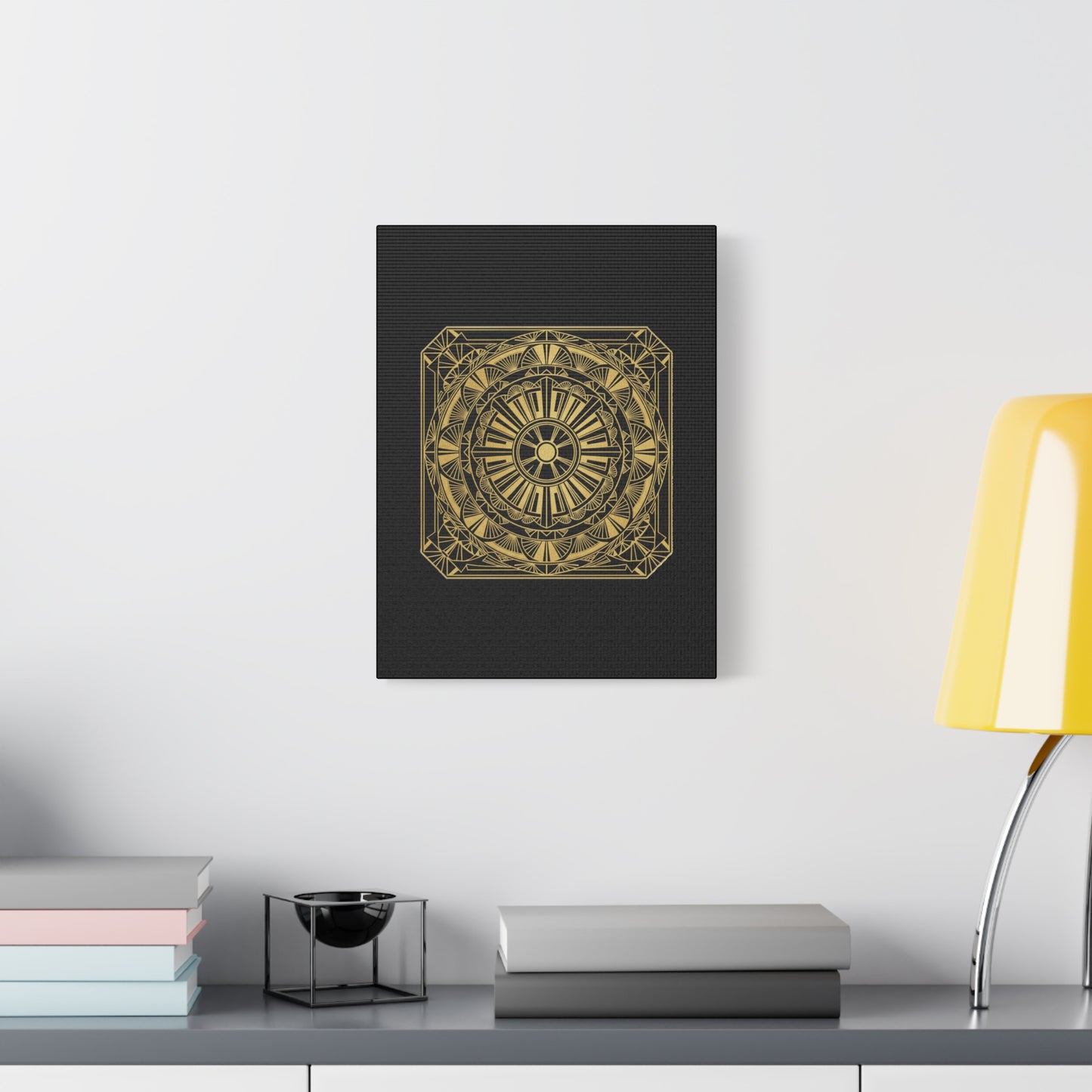 Gold Mandala Canvas Wall Art — Geometric Boho Matte Stretched Canvas