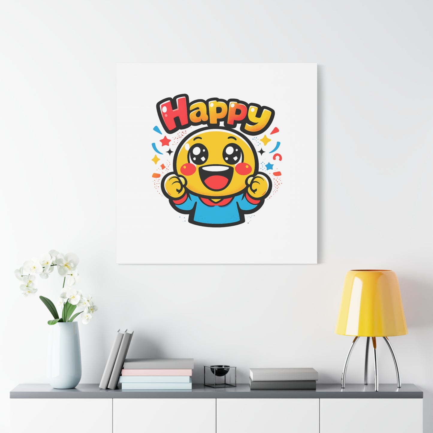 Happy Emoji Cartoon Canvas | Bold Cartoon, Thick Outline, Kawaii Minimal