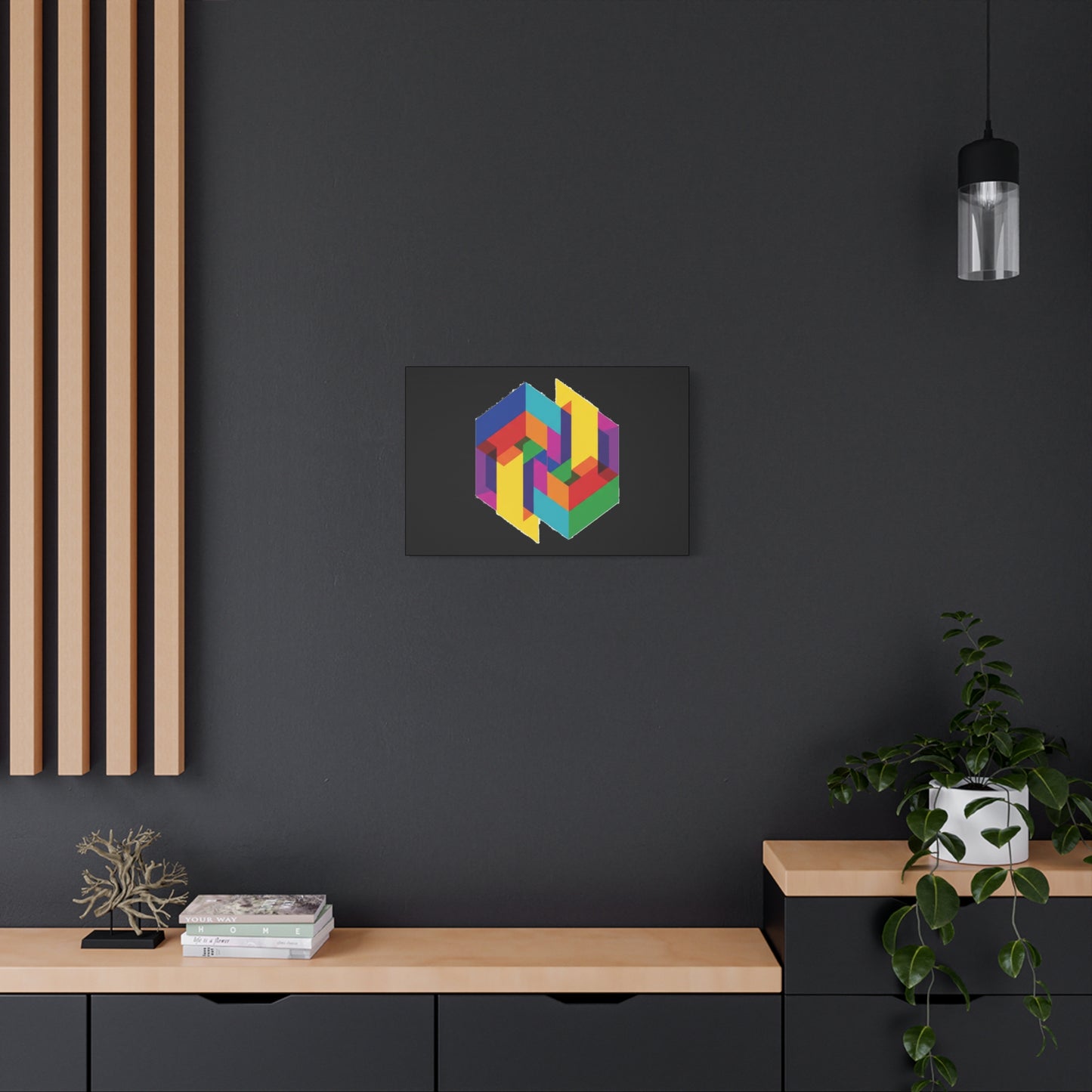 Colorful Geometric Cube Canvas Print — Modern Abstract Wall Art