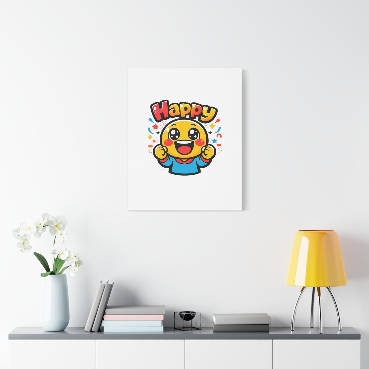 Happy Emoji Cartoon Canvas | Bold Cartoon, Thick Outline, Kawaii Minimal