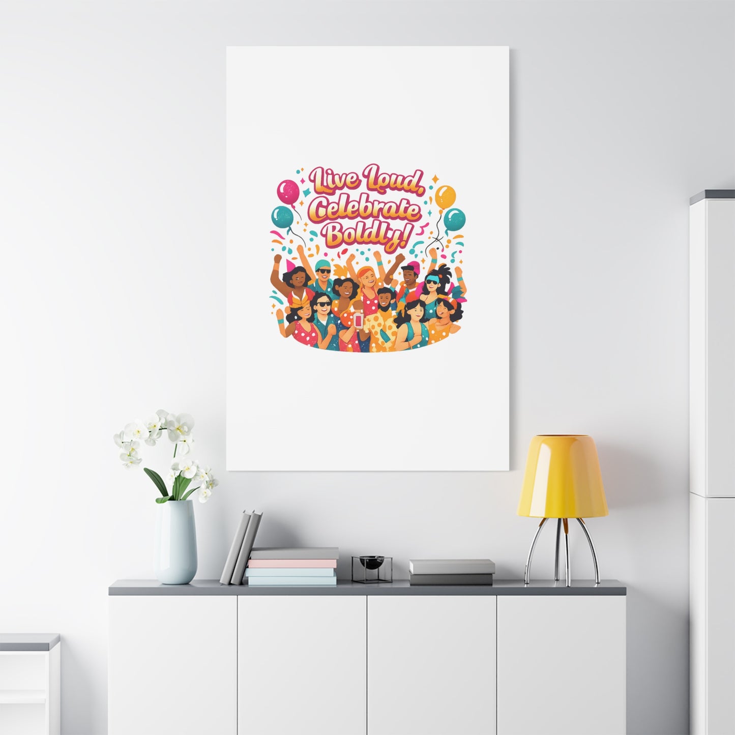 Live Loud Celebrate Boldly Canvas | Carnival Fiesta Confetti, Neon brights