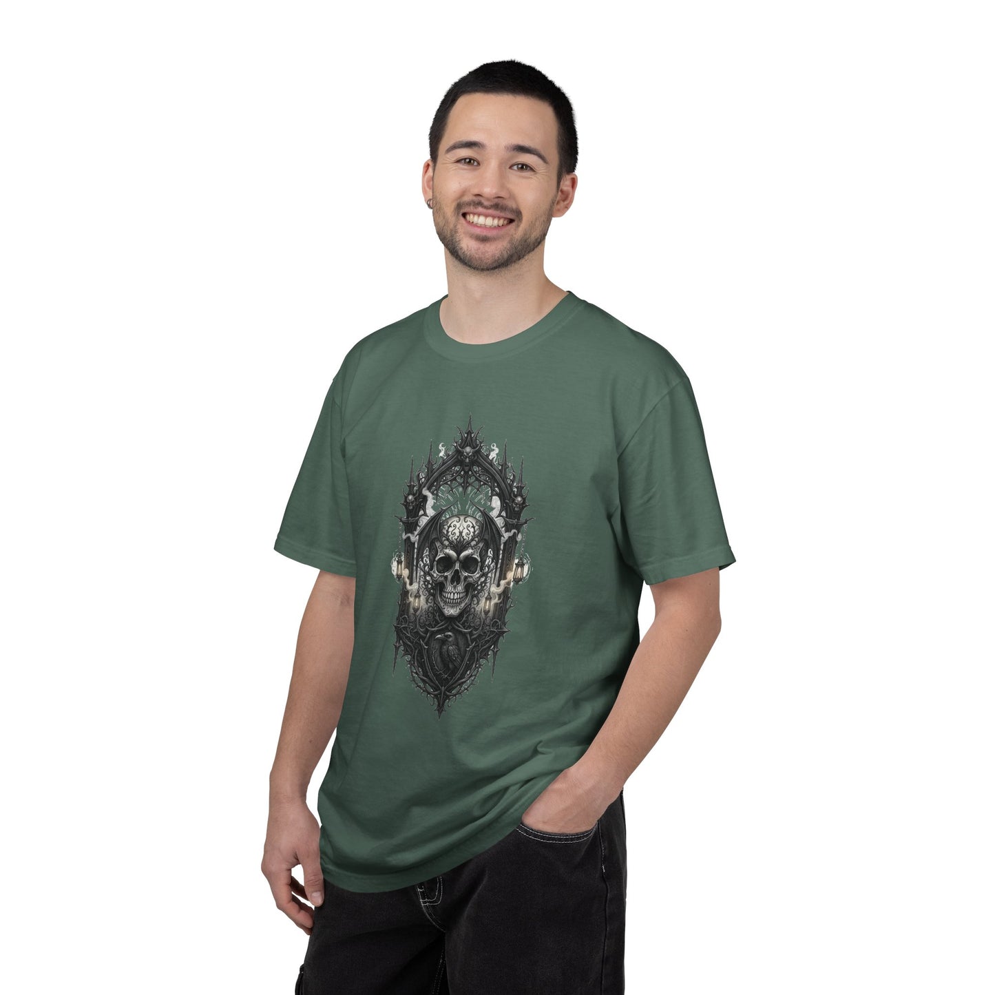 Skull Cathedral T-Shirt — Gothic Skull & Candle Graphic Tee