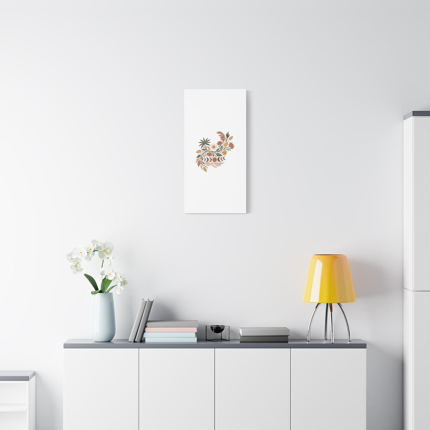 Boho Floral Moon Phase Canvas Print — Matte Stretched Wall Art