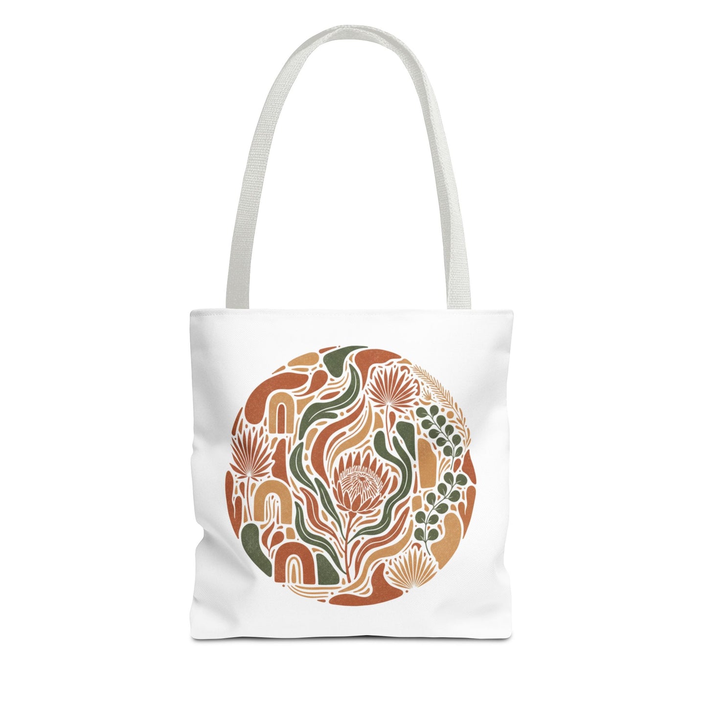 Floral Boho Tote Bag — Earthy Retro Circle Print