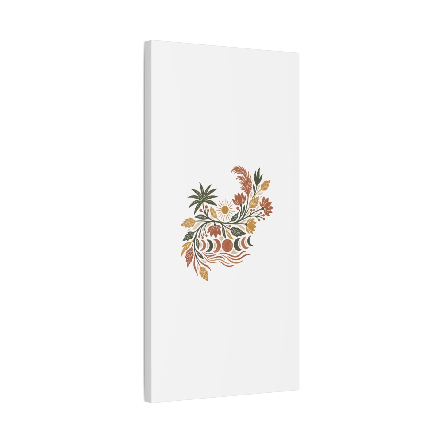 Boho Floral Moon Phase Canvas Print — Matte Stretched Wall Art