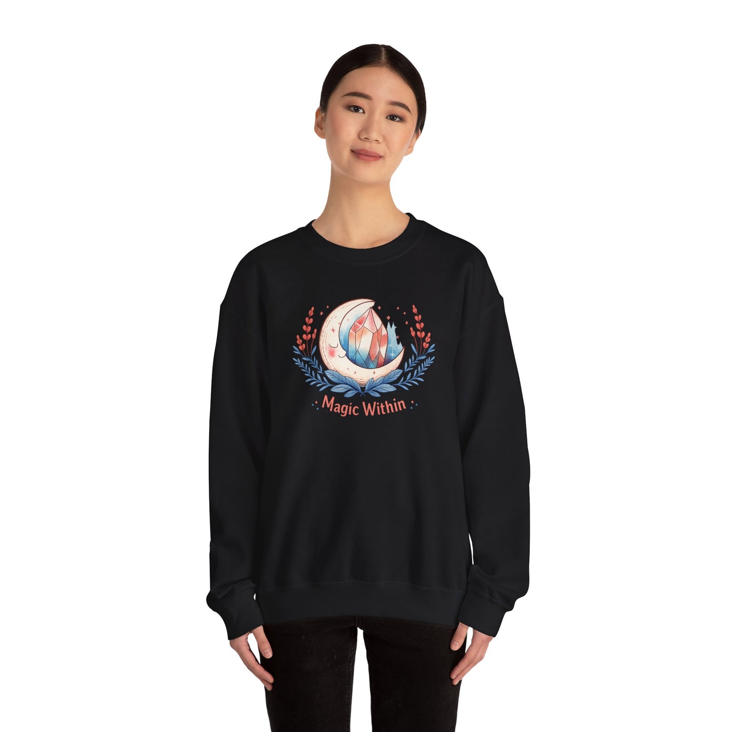 Magic Within crystal wreath Sweatshirt | witchcore, moon phase, crystals