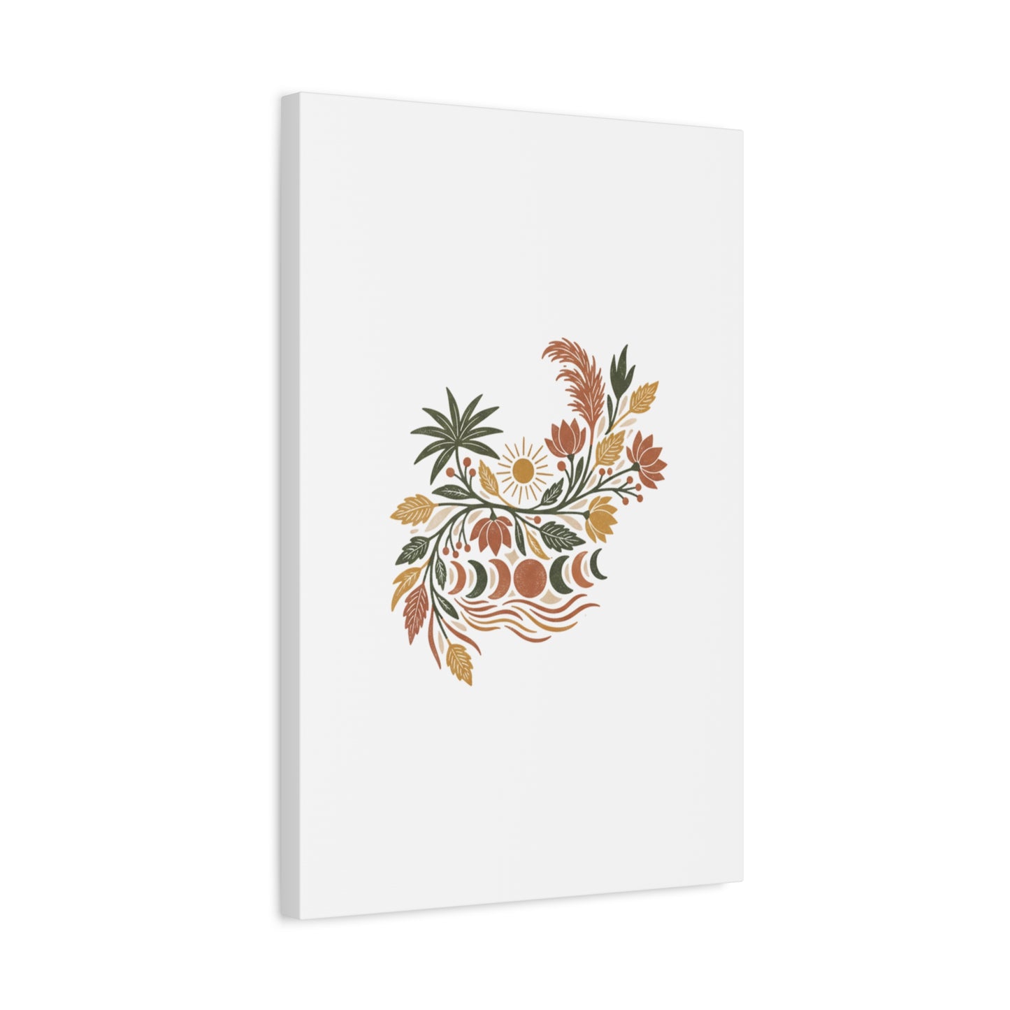 Boho Floral Moon Phase Canvas Print — Matte Stretched Wall Art