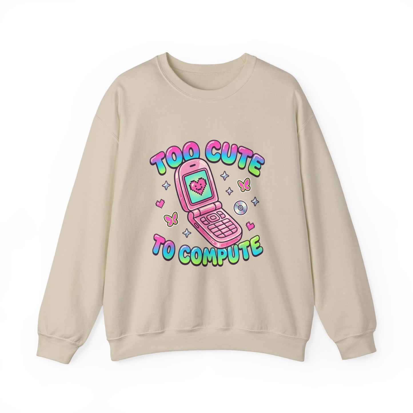 Too Cute To Compute Sweatshirt | Y2K aesthetic, 2000s retro internet graphic
