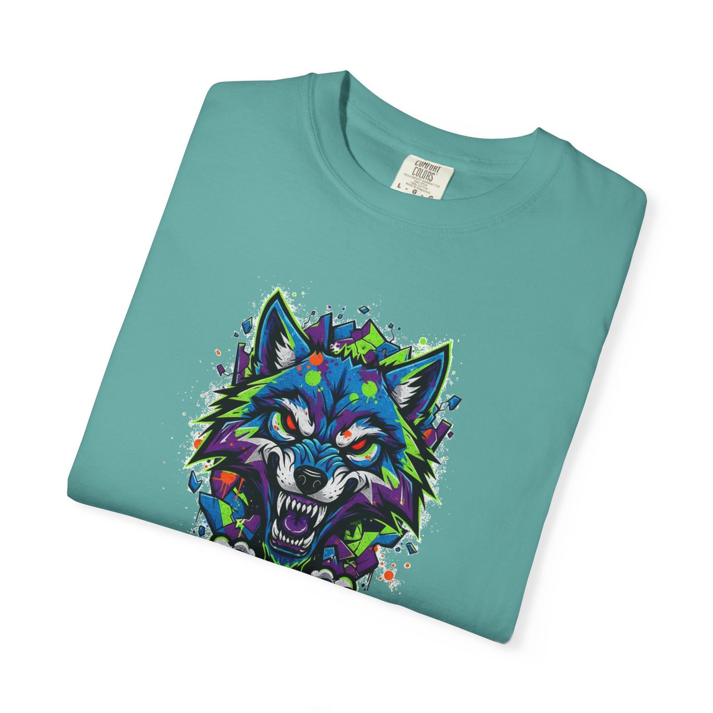 Colorful Geometric Wolf T-Shirt — Vibrant Tribal Wolf Graphic Tee
