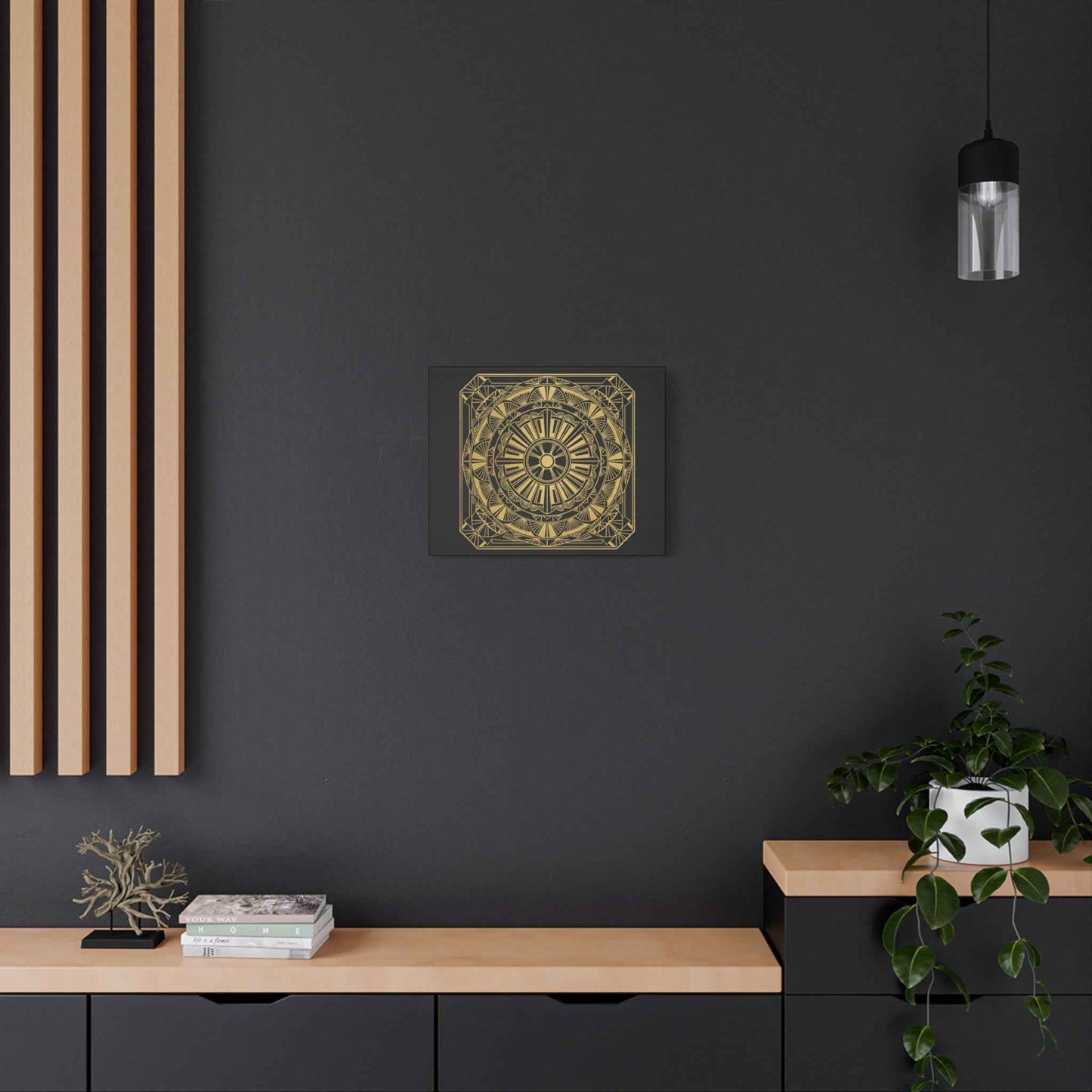 Gold Mandala Canvas Wall Art — Geometric Boho Matte Stretched Canvas