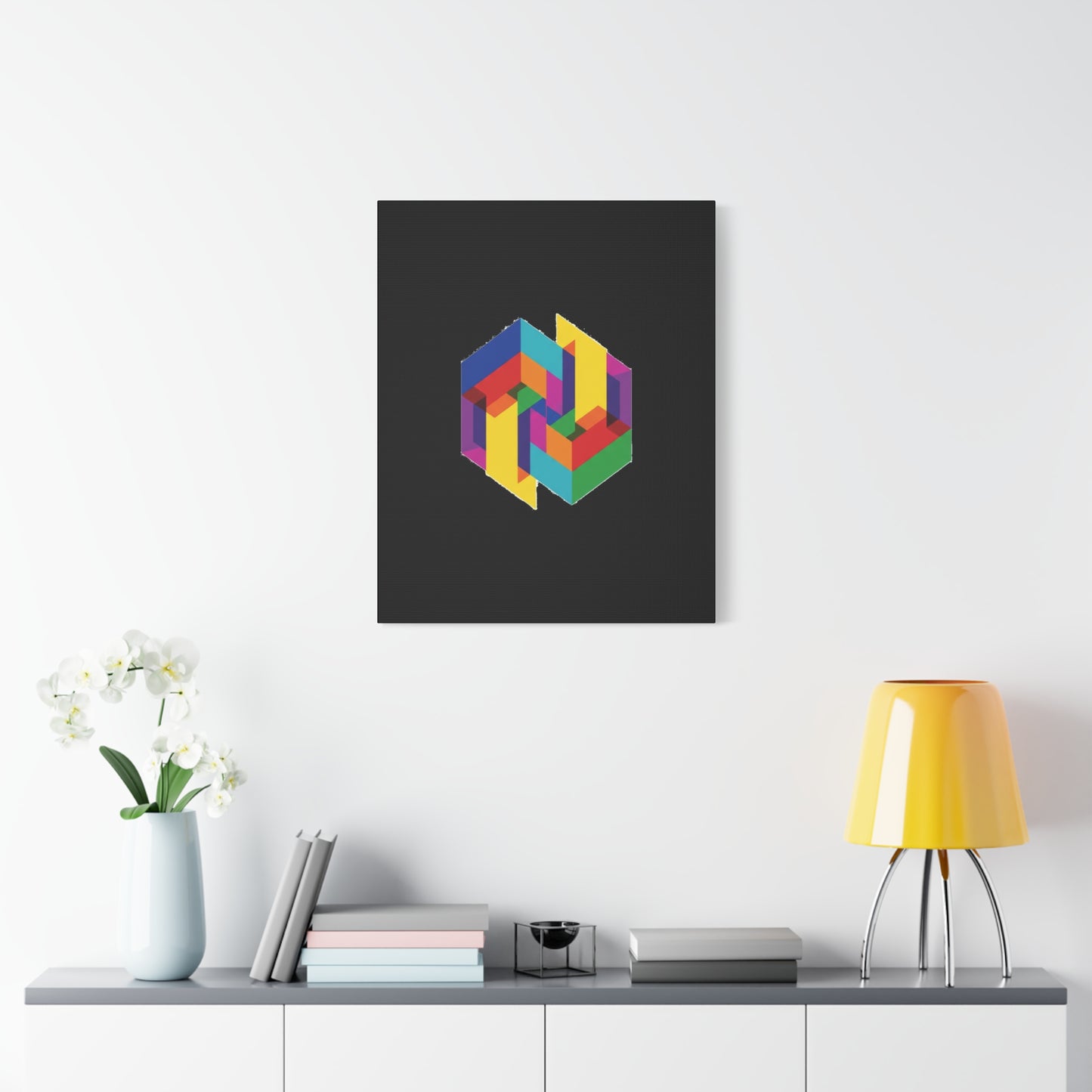 Colorful Geometric Cube Canvas Print — Modern Abstract Wall Art