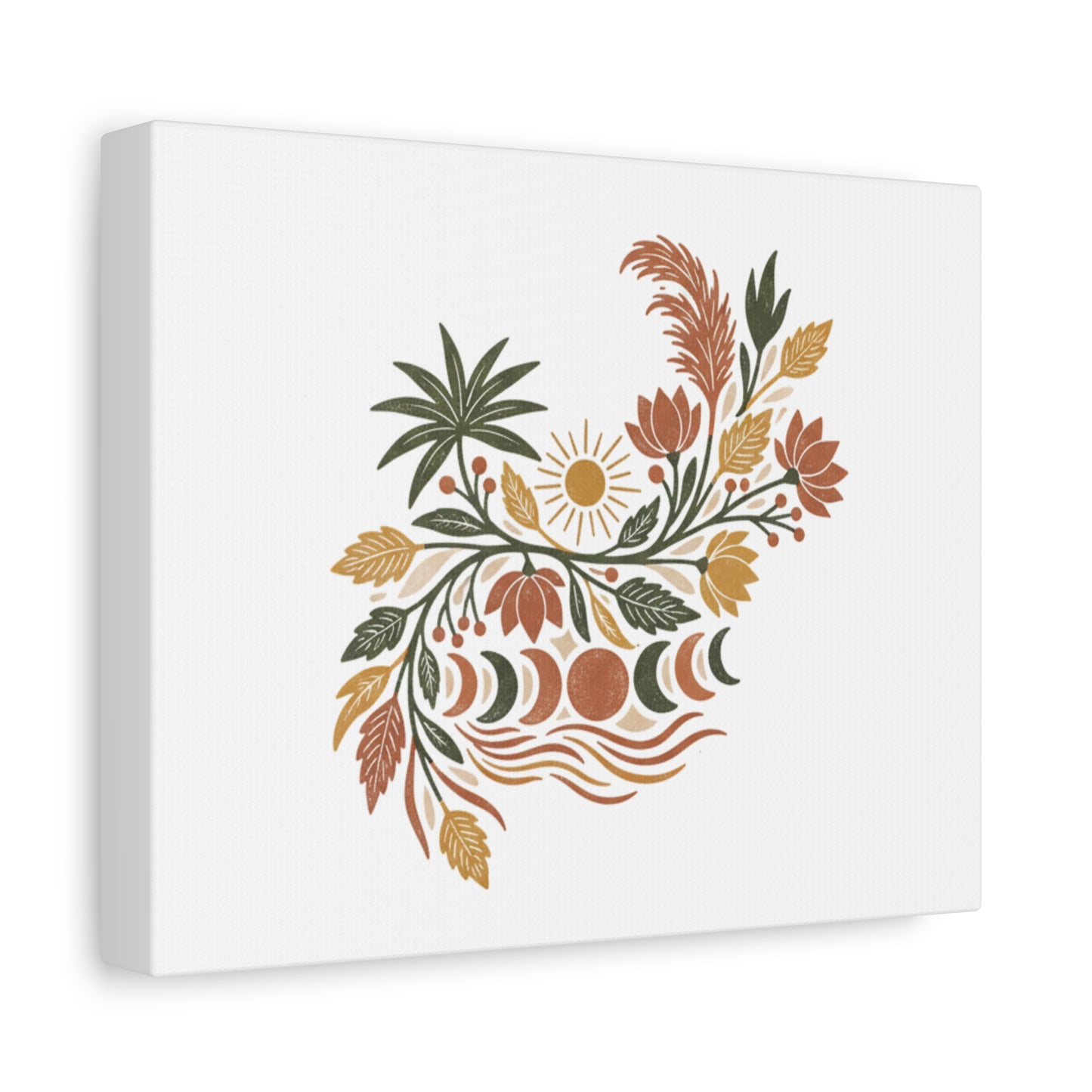 Boho Floral Moon Phase Canvas Print — Matte Stretched Wall Art