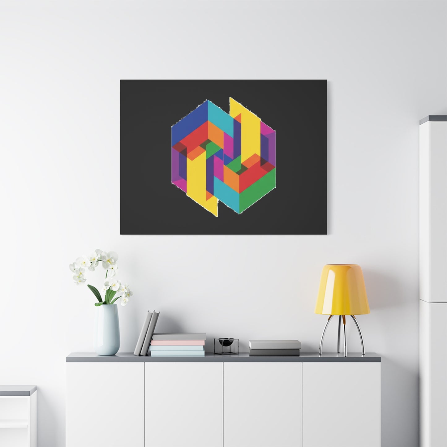 Colorful Geometric Cube Canvas Print — Modern Abstract Wall Art