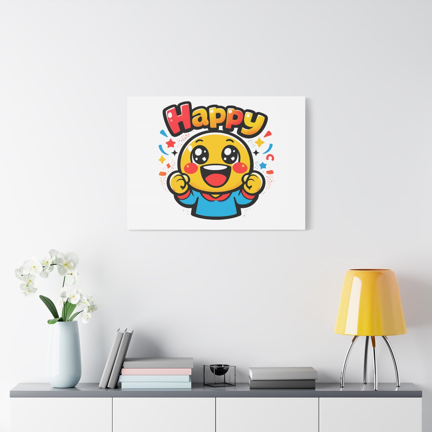 Happy Emoji Cartoon Canvas | Bold Cartoon, Thick Outline, Kawaii Minimal