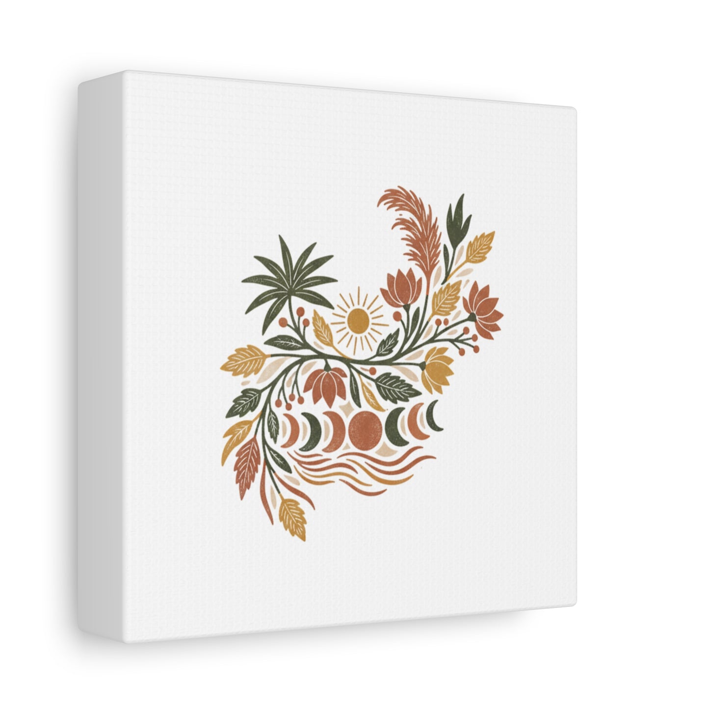 Boho Floral Moon Phase Canvas Print — Matte Stretched Wall Art