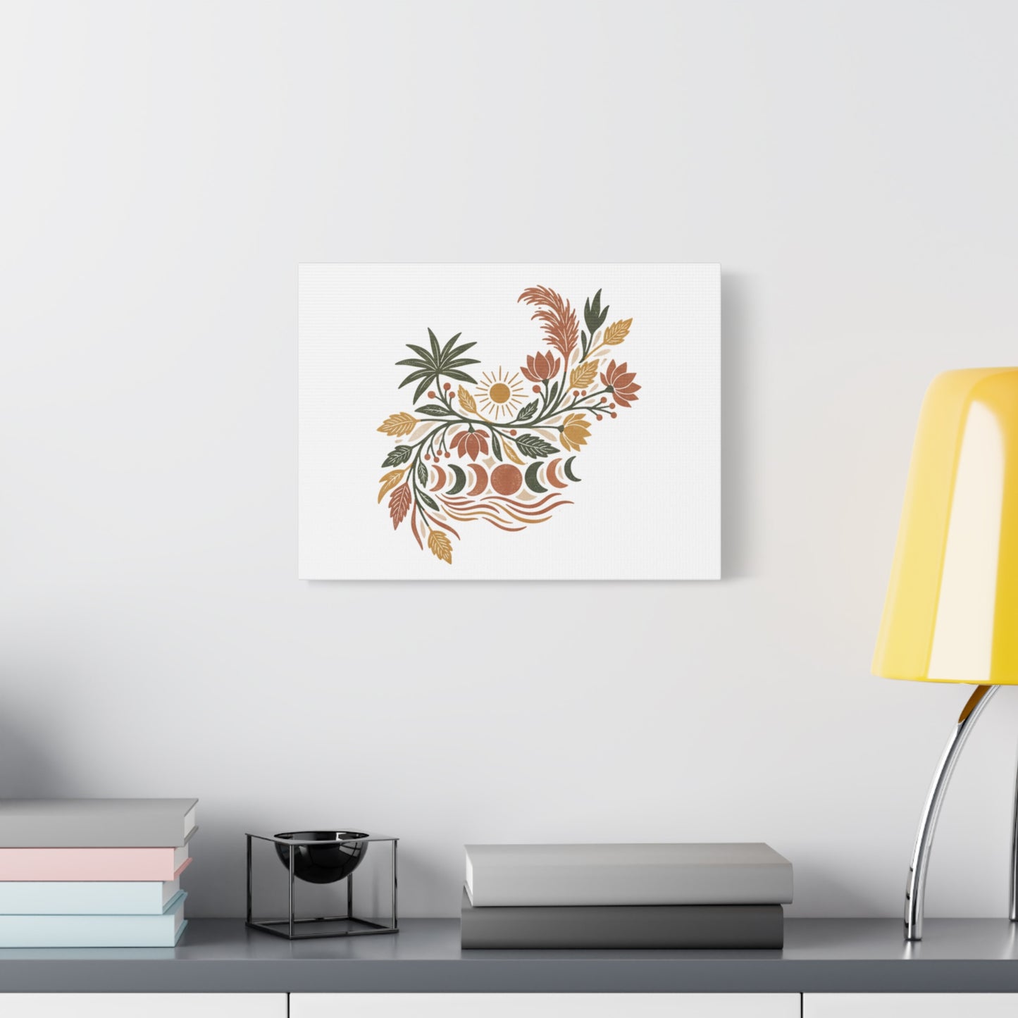 Boho Floral Moon Phase Canvas Print — Matte Stretched Wall Art