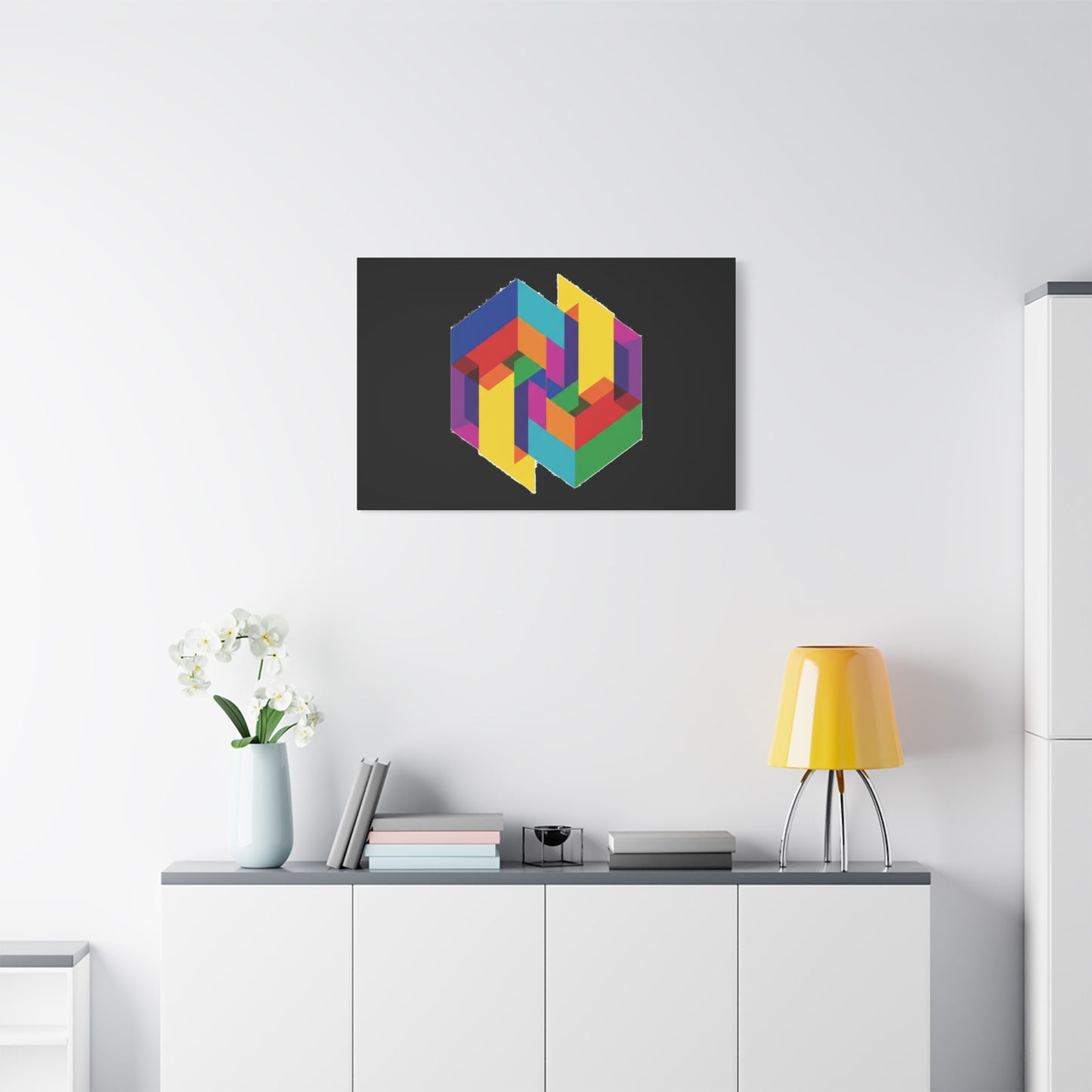 Colorful Geometric Cube Canvas Print — Modern Abstract Wall Art