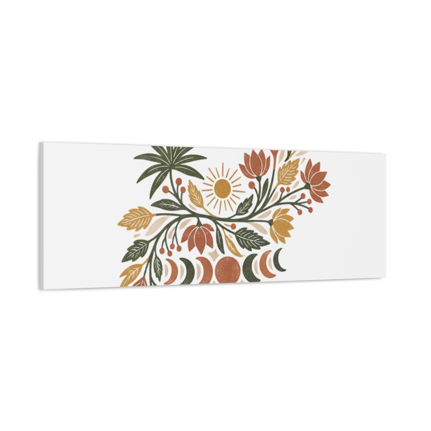 Boho Floral Moon Phase Canvas Print — Matte Stretched Wall Art