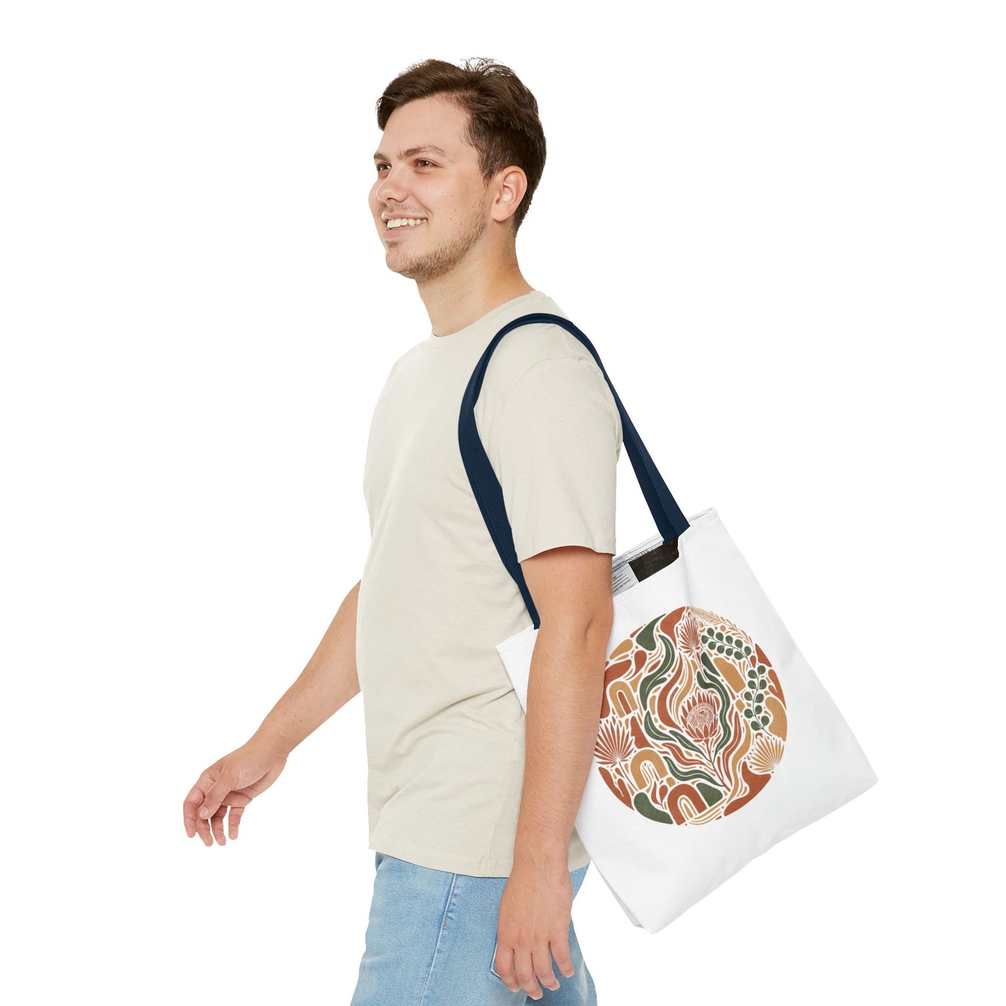 Floral Boho Tote Bag — Earthy Retro Circle Print