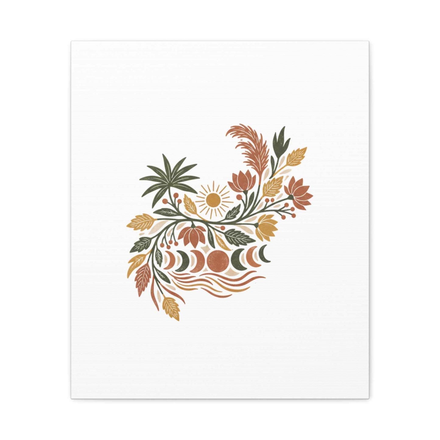 Boho Floral Moon Phase Canvas Print — Matte Stretched Wall Art
