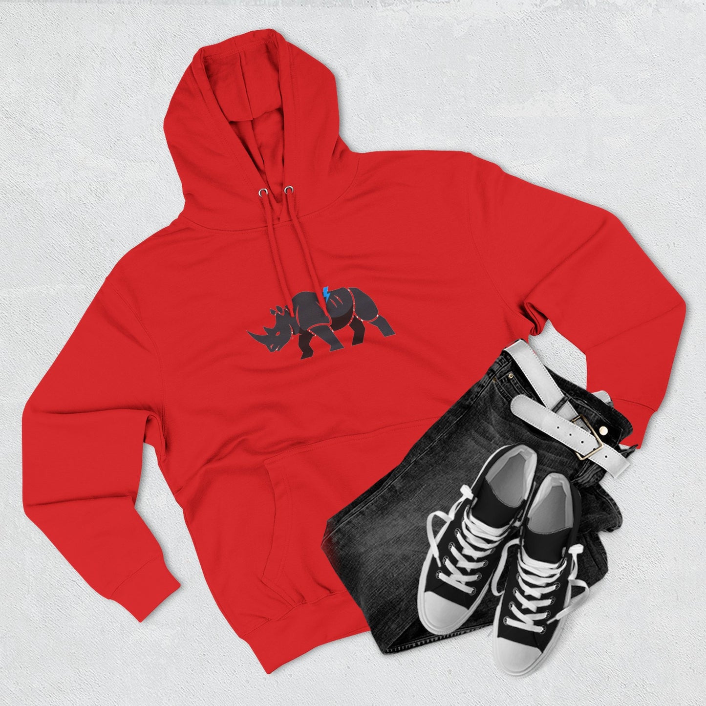 Rhino Silhouette Hoodie — Minimalist Three-Panel Rhino Graphic Sweatshirt