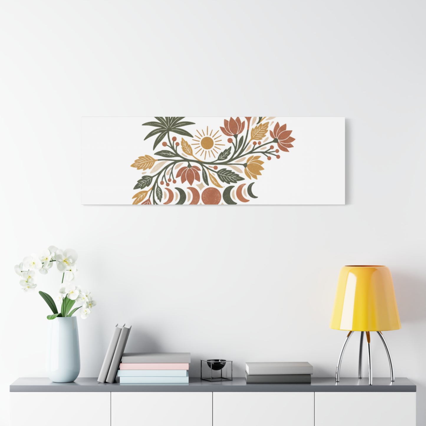 Boho Floral Moon Phase Canvas Print — Matte Stretched Wall Art