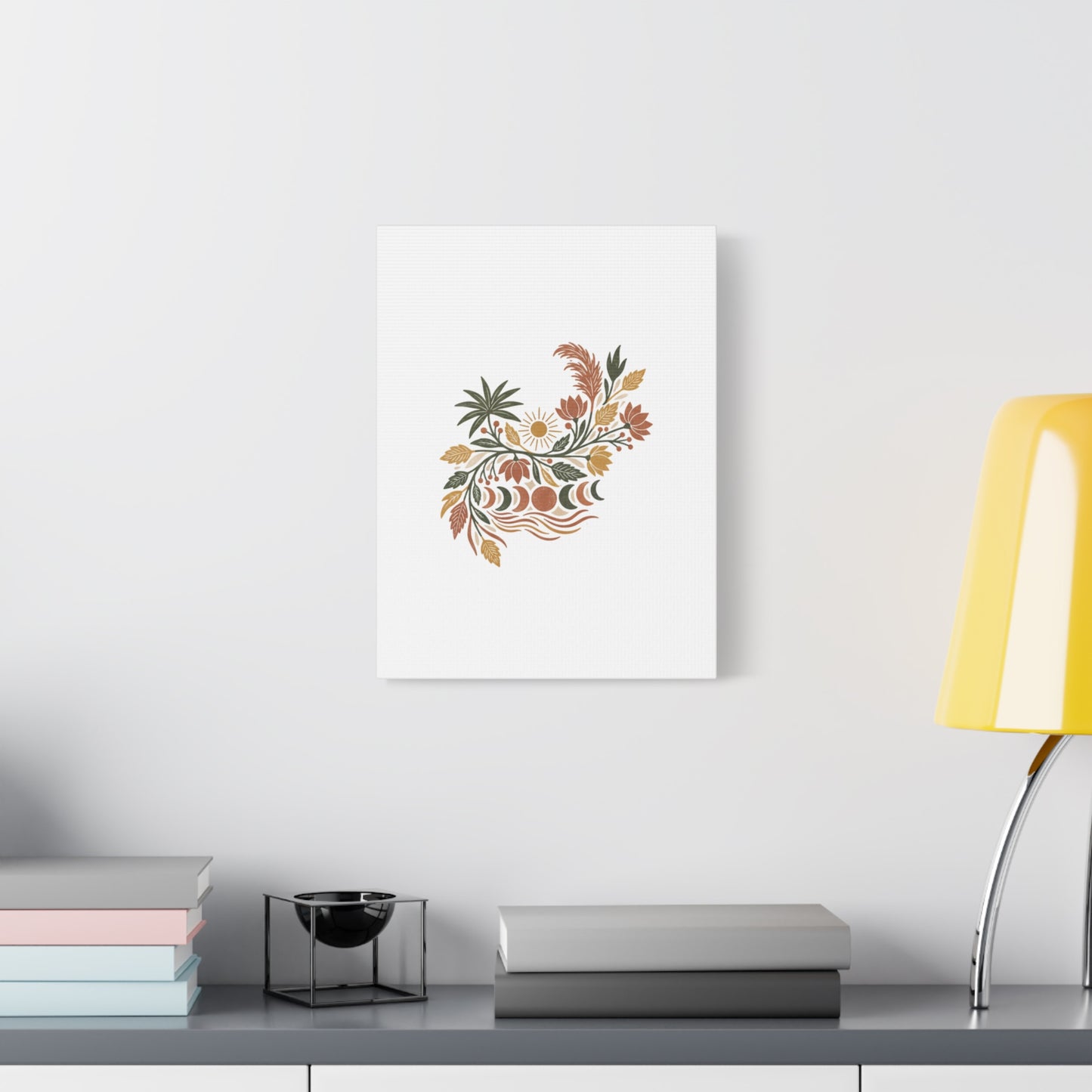 Boho Floral Moon Phase Canvas Print — Matte Stretched Wall Art