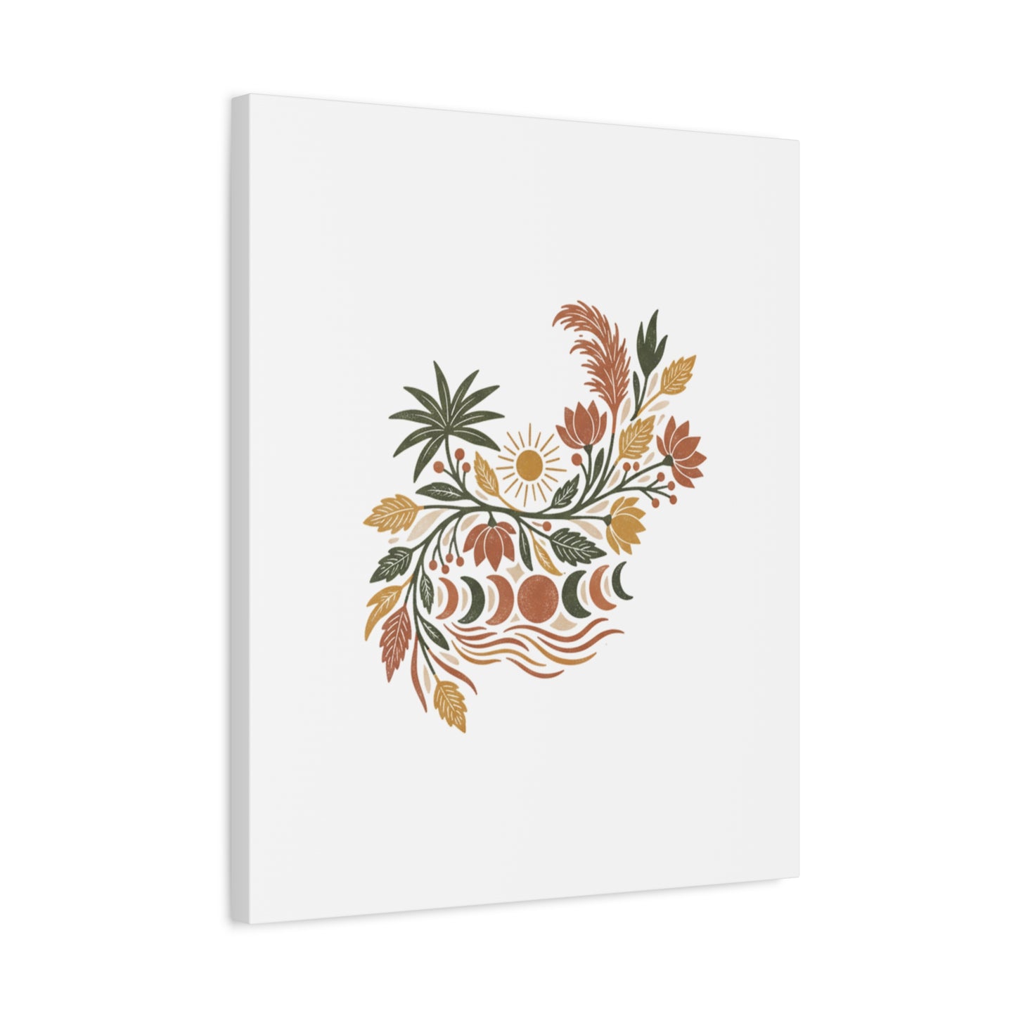 Boho Floral Moon Phase Canvas Print — Matte Stretched Wall Art