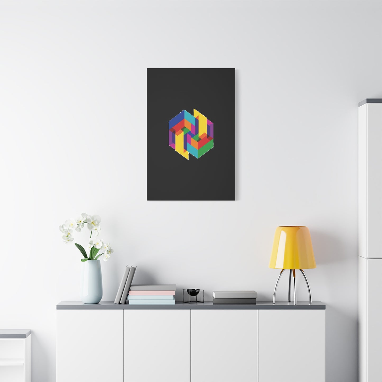 Colorful Geometric Cube Canvas Print — Modern Abstract Wall Art