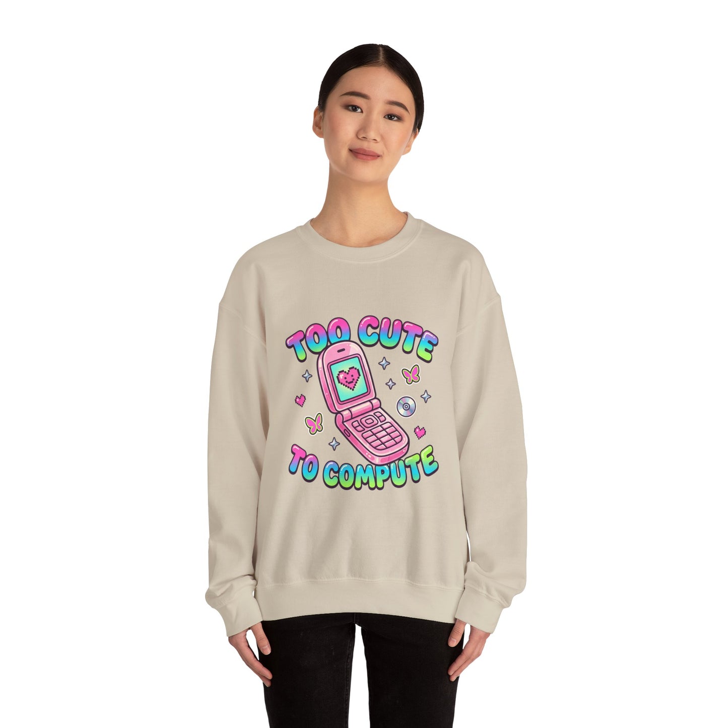 Too Cute To Compute Sweatshirt | Y2K aesthetic, 2000s retro internet graphic