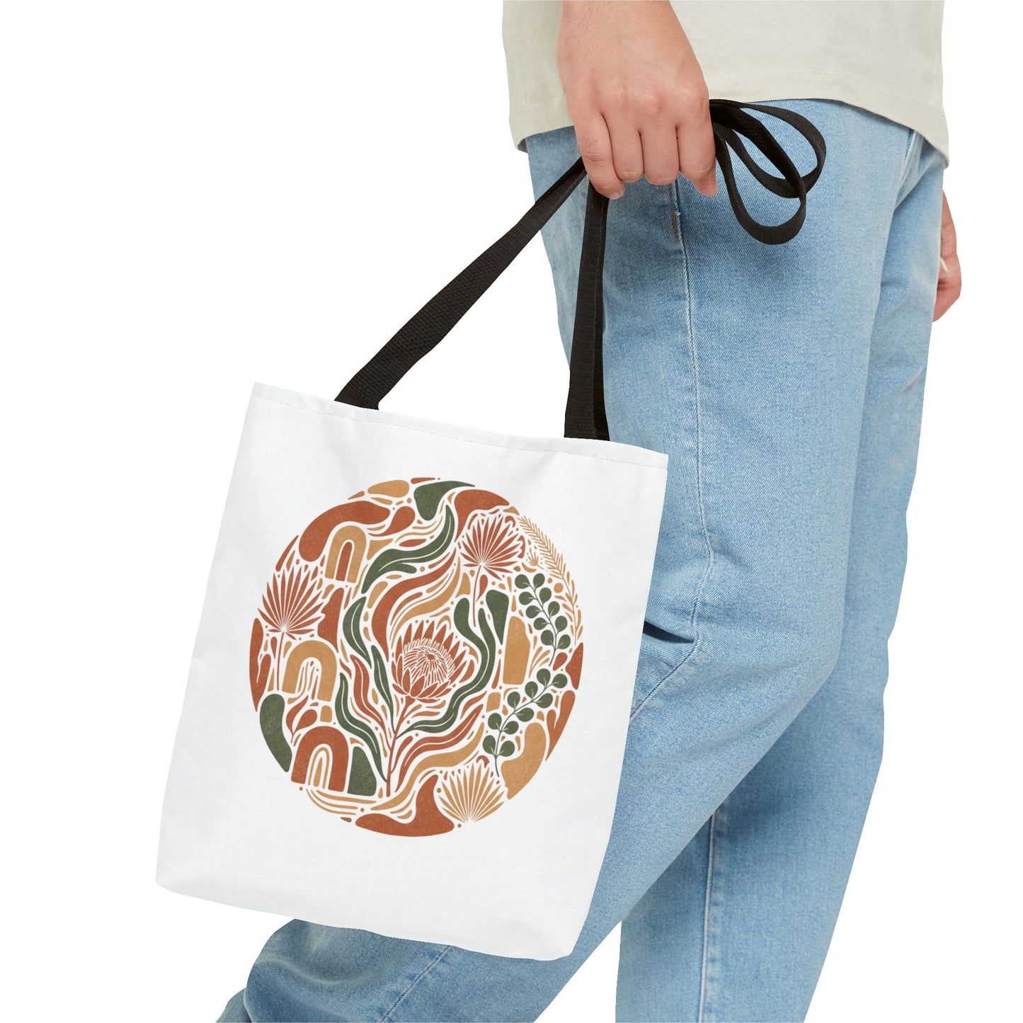 Floral Boho Tote Bag — Earthy Retro Circle Print