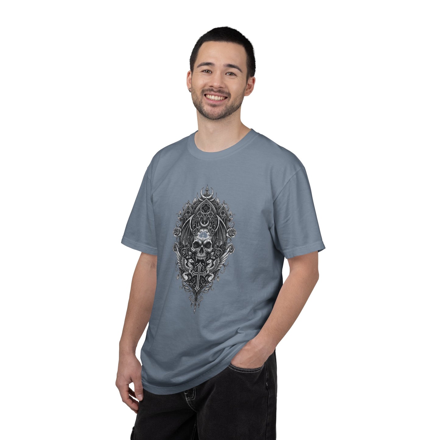 Skull & Cross Key Gothic T-Shirt — Ornate Dark Art Graphic Tee