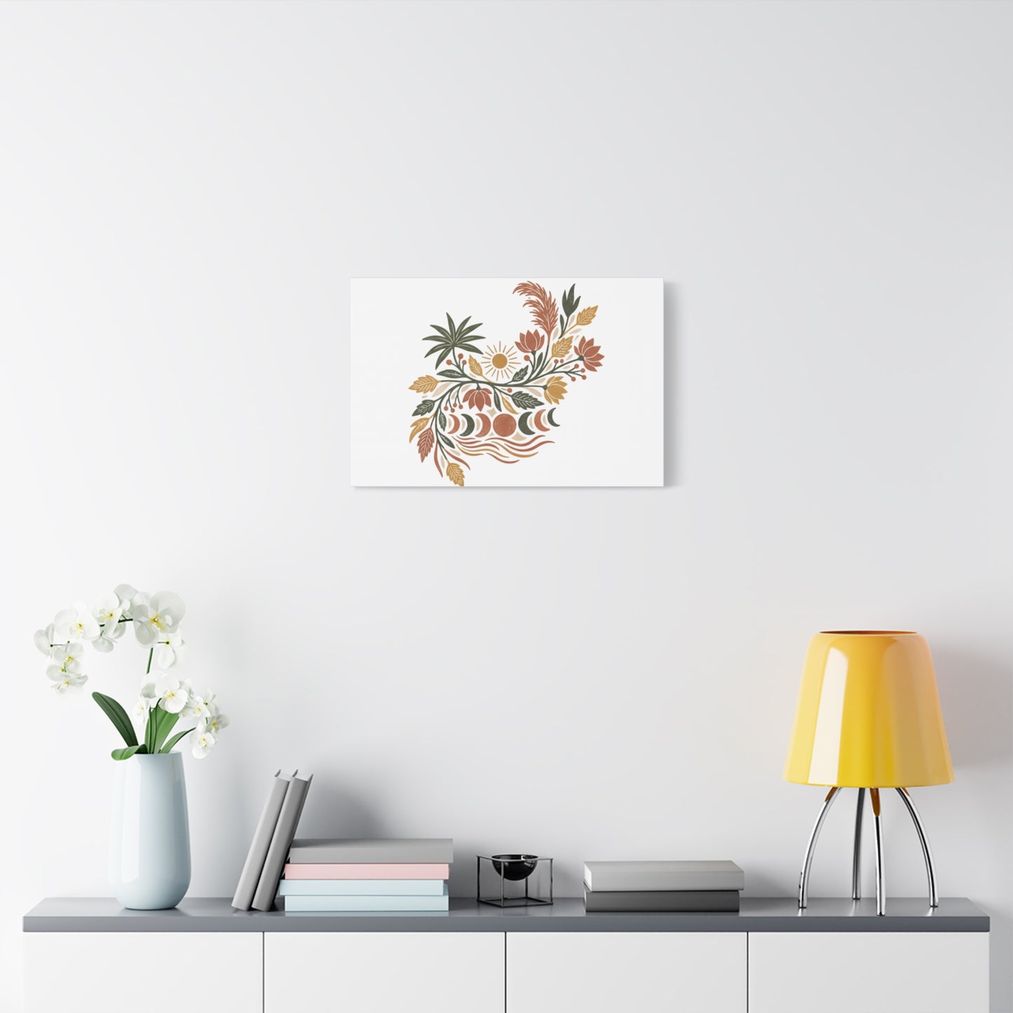 Boho Floral Moon Phase Canvas Print — Matte Stretched Wall Art